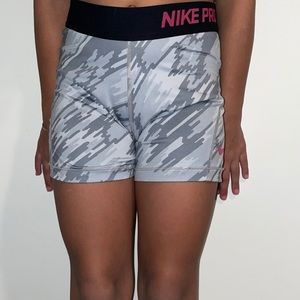 Medium Nike shorts,grey and black base, Black lining with pink lettering